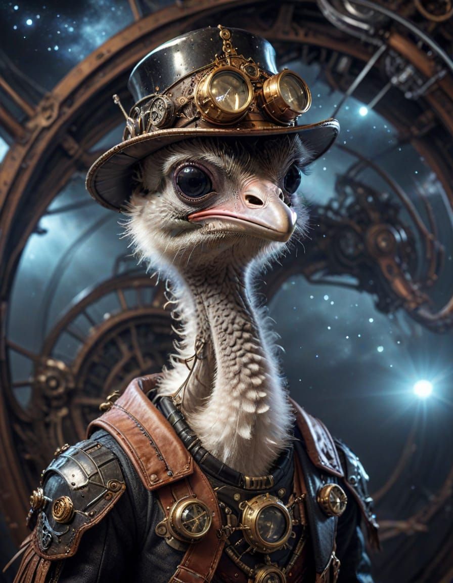 Ostrich in Interstellar Steampunk Style