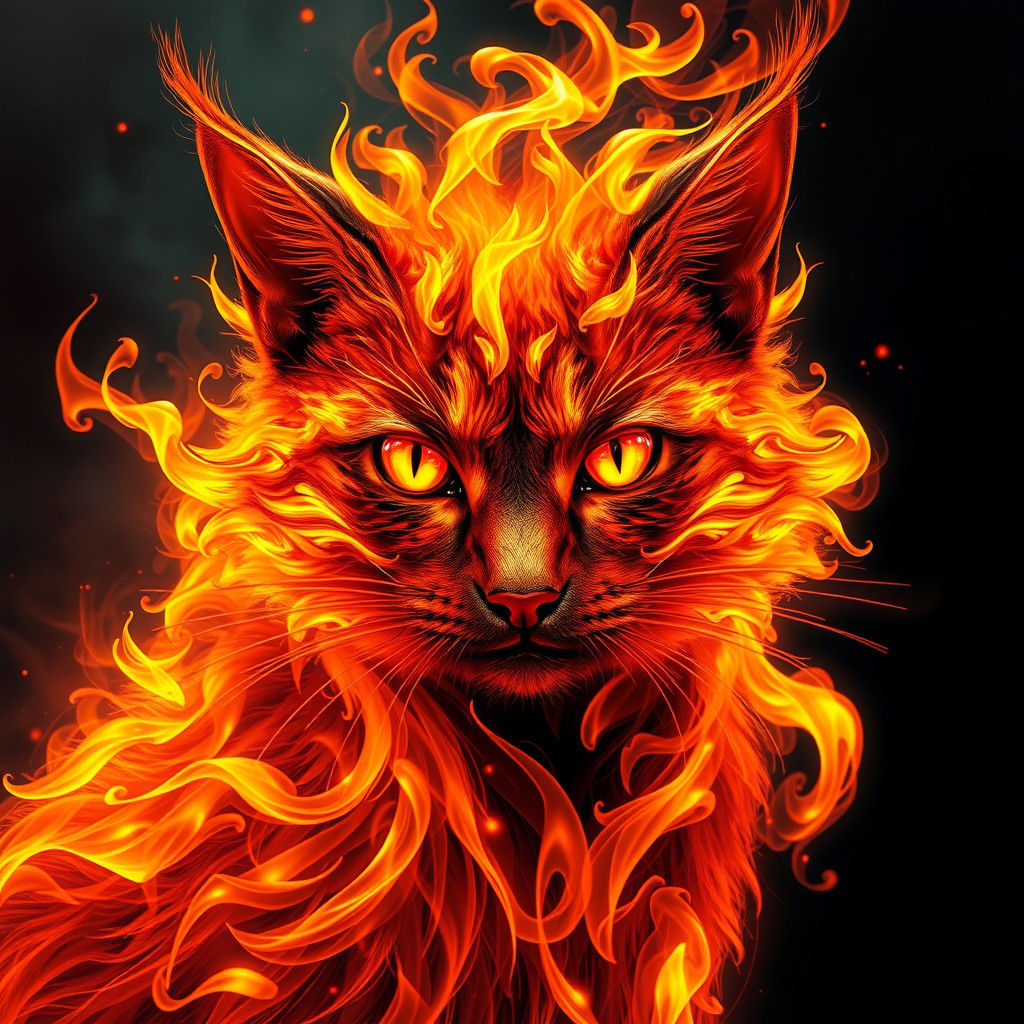 Fiery Feline: A Digital Inferno Cat