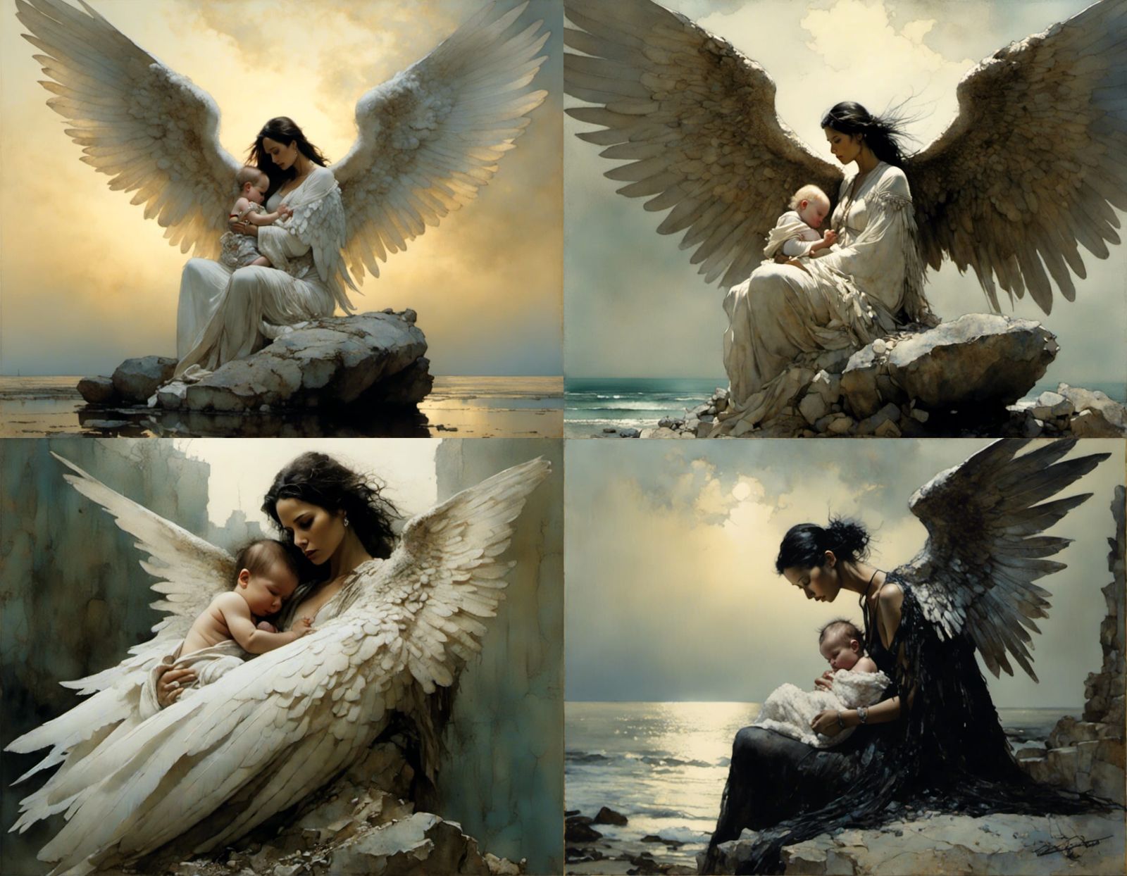 Angel with Baby in Hyperrealistic Style