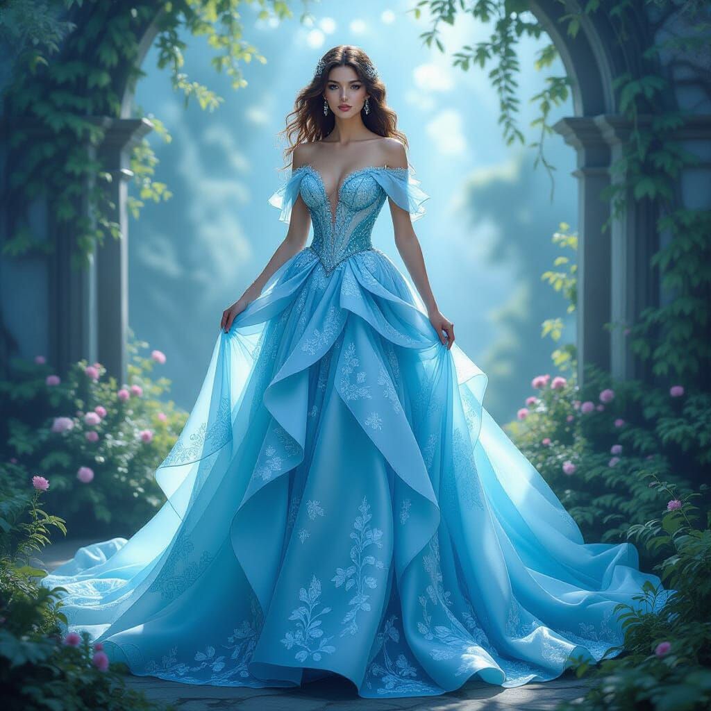 Ethereal Glass Dress in Misty Fantasy Landscape