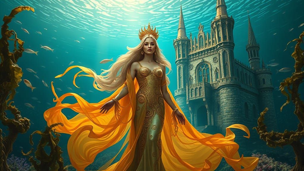 Mystical Sea Goddess in Amber Castle at Baltic Depths