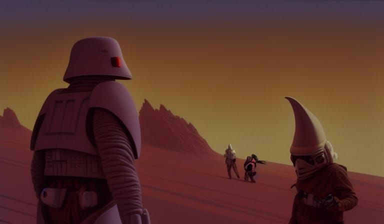 Yoda and Stormtroopers in Mos Eisley: Sci-Fi Concept Art