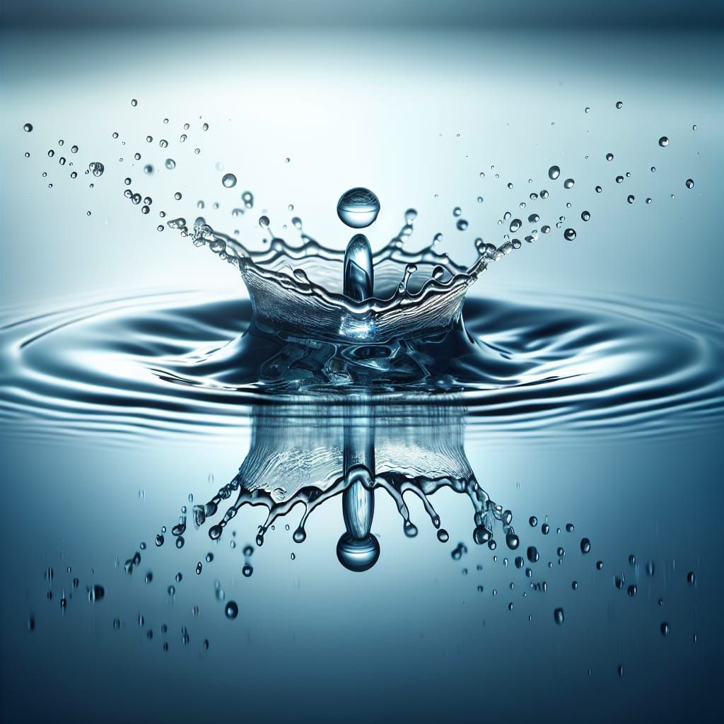 Water Droplet Collision: Serene Splash in Blue