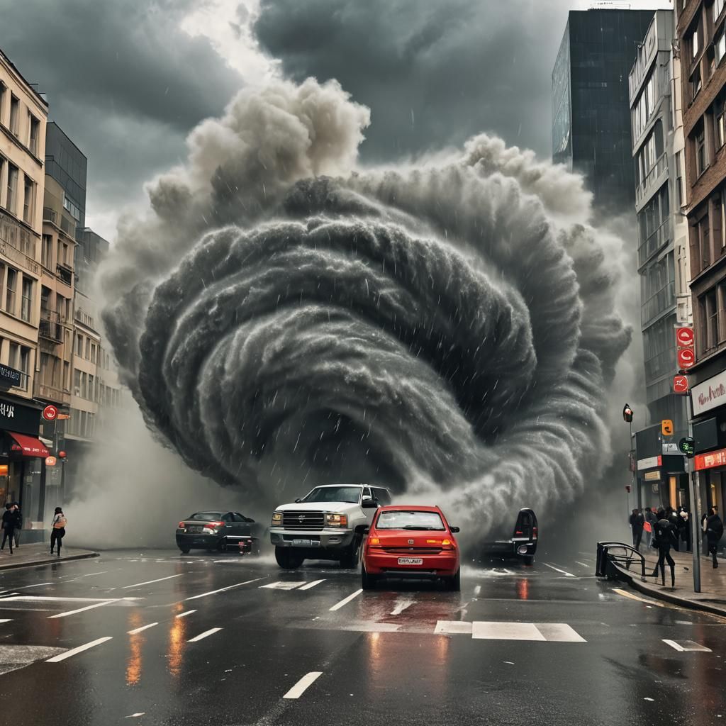 City Whirlwind Engulfs Cars and Furniture
