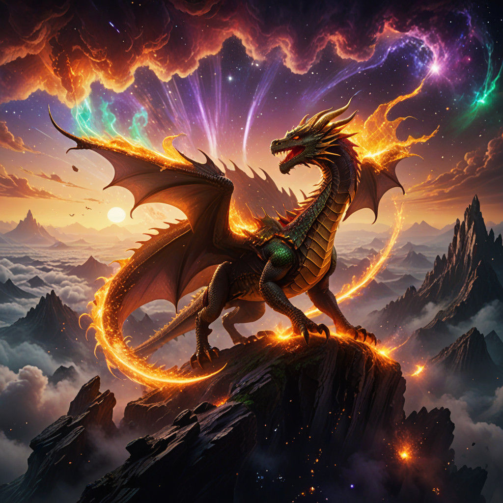 Majestic Space Dragon in Vibrant Nebula