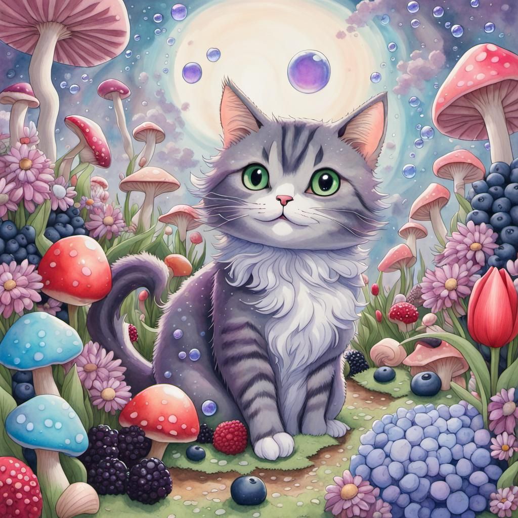 Ashy Gray Cat in a Candyland Wonderland