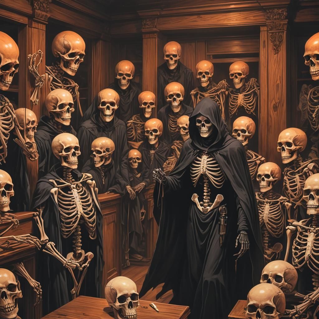 grim reaper walking into a college class full of skeletons w...