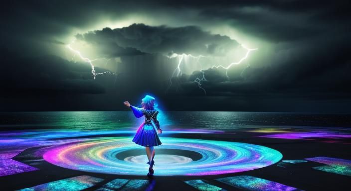 Holographic Goddess in Raging Thunderstorm