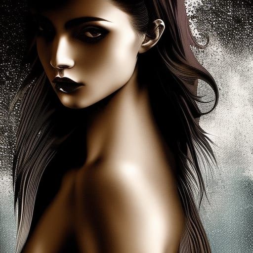 Grunge Vector Art Portrait of Beautiful Model