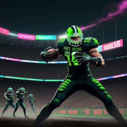 Futuristic Gridiron Mayhem in Neon-Lit Stadium