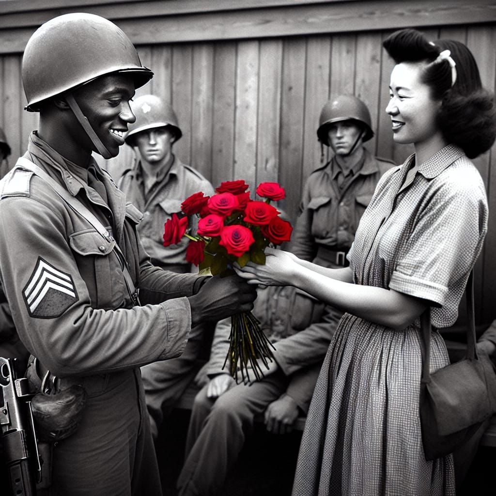 Poignant WWII Moment: Soldier Offers Roses