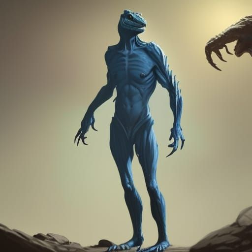 Blue Lizard Man in Dark Fantasy Style