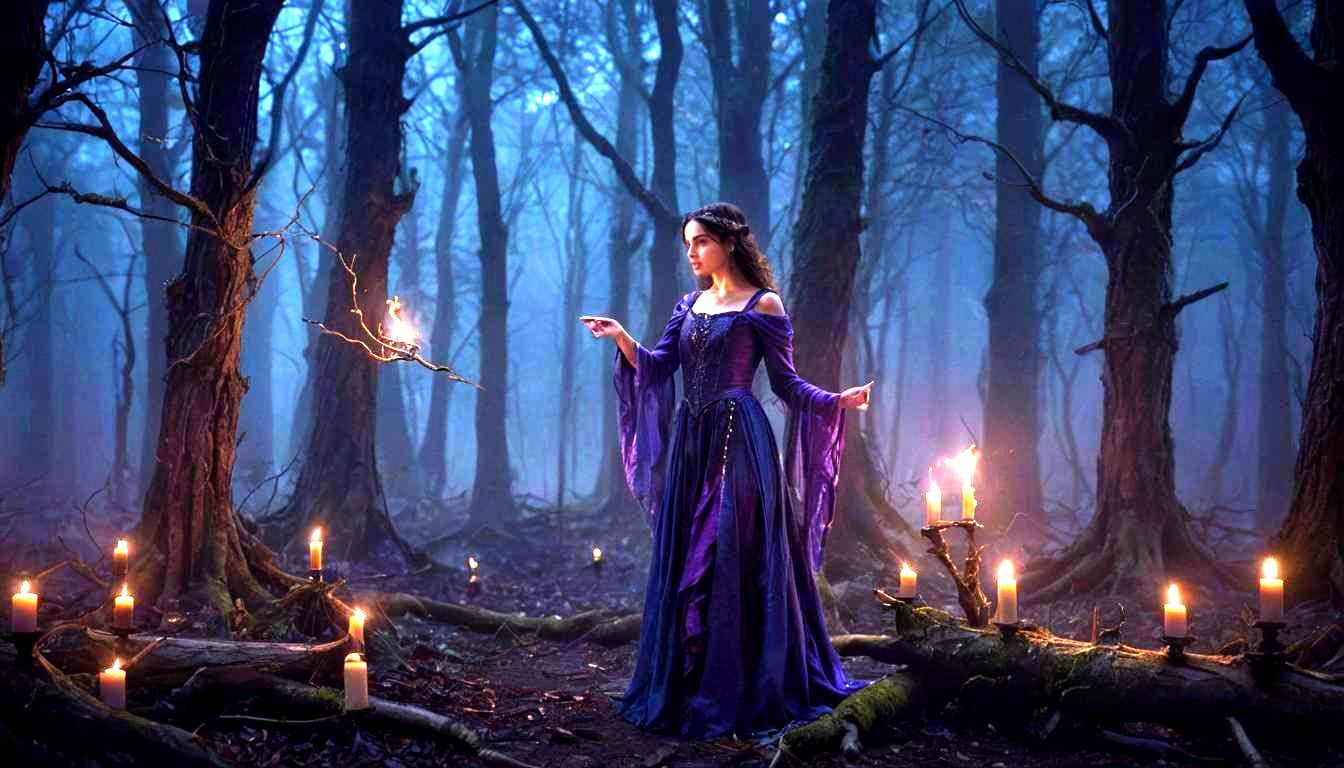 Morgan Le Fay Conjuring Magic in Dark Wood
