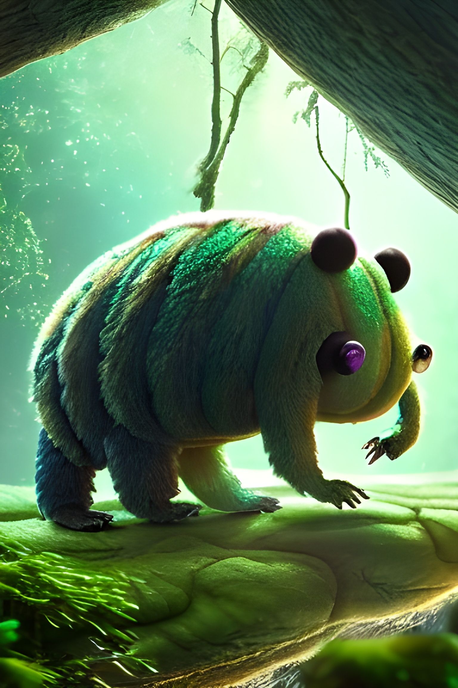 Futuristic Tardigrade Treehouse in Magical Forest