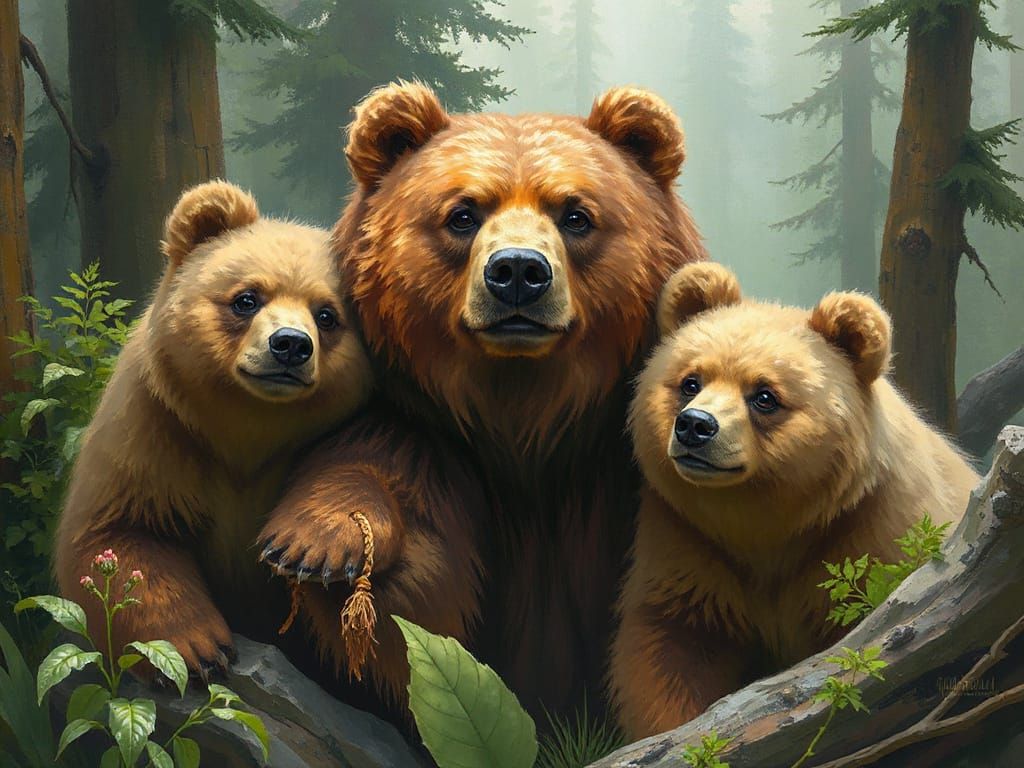 Furry Bears in Whimsical Forest
