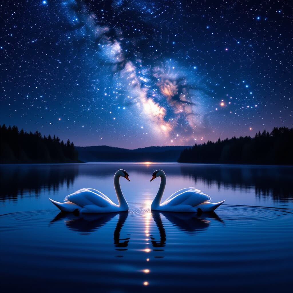 Serene Swans Under a Starry Sky