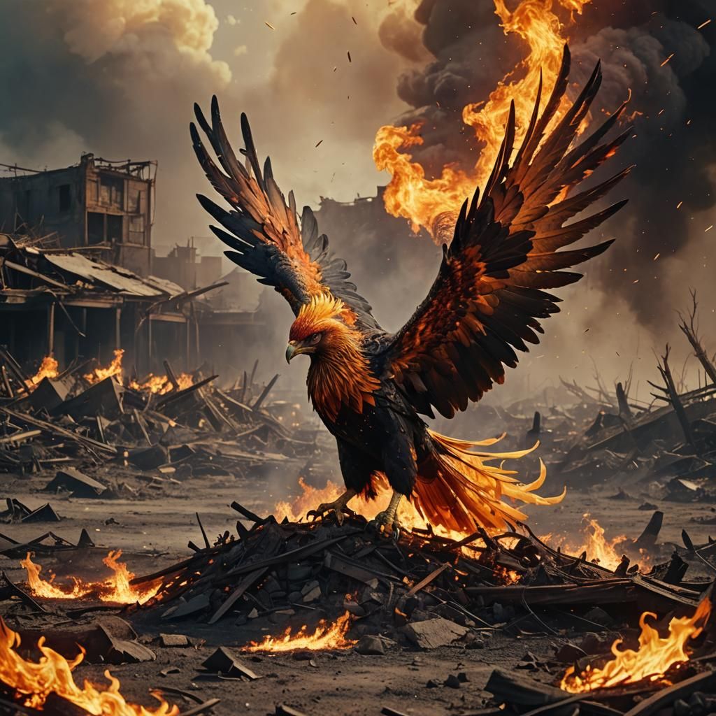 Phoenix Rising in Post-Apocalyptic Landscape