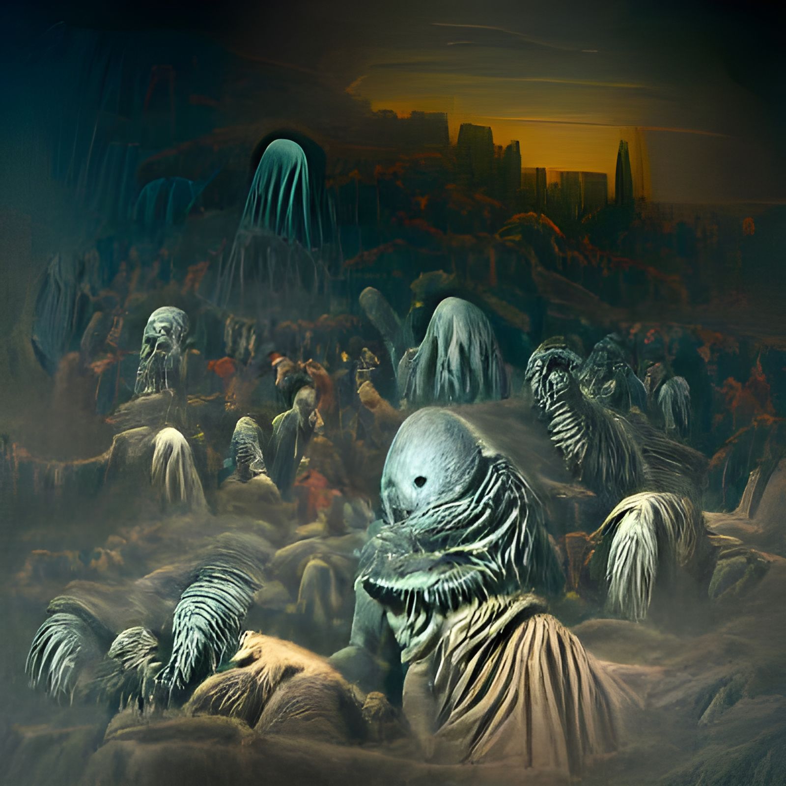 Horror Cityscape Under Alien Siege: Apocalyptic Art