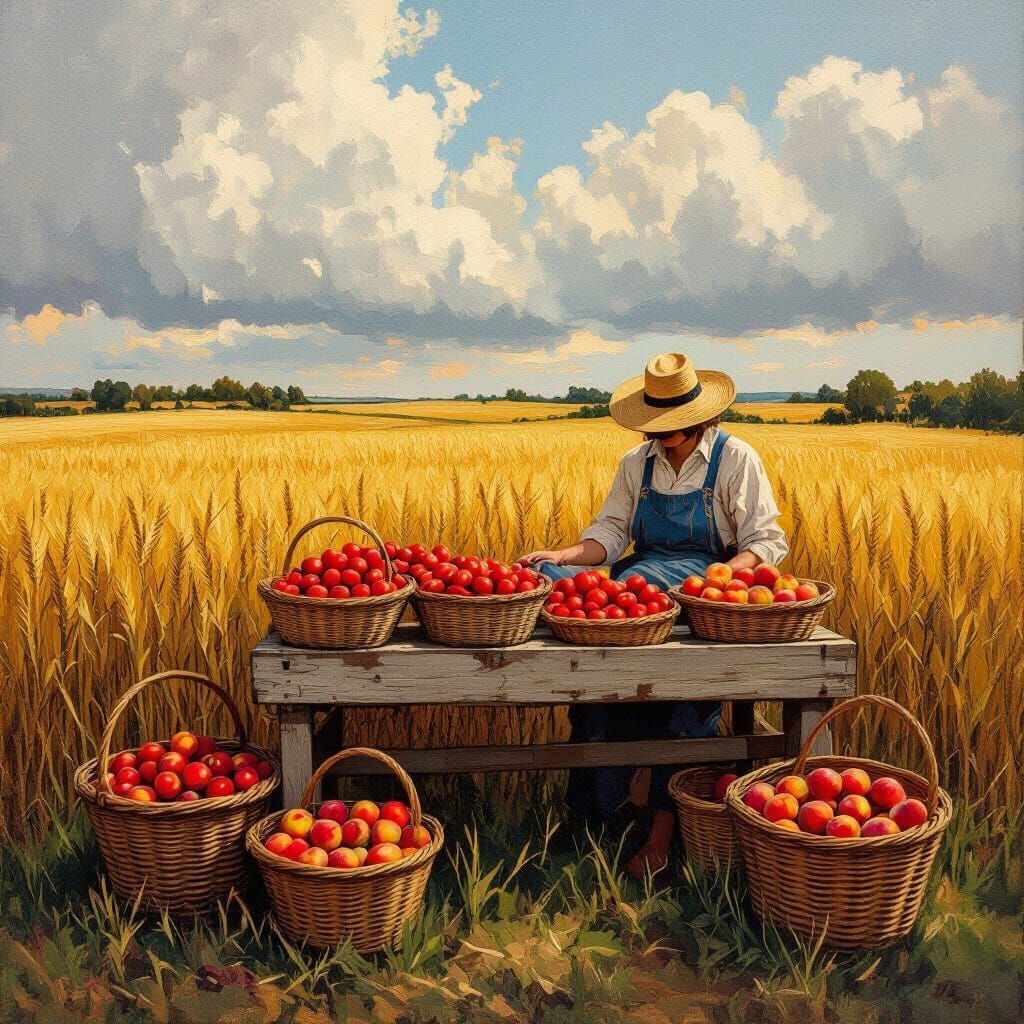 Golden Wheat Field Farmstand in Impasto Style