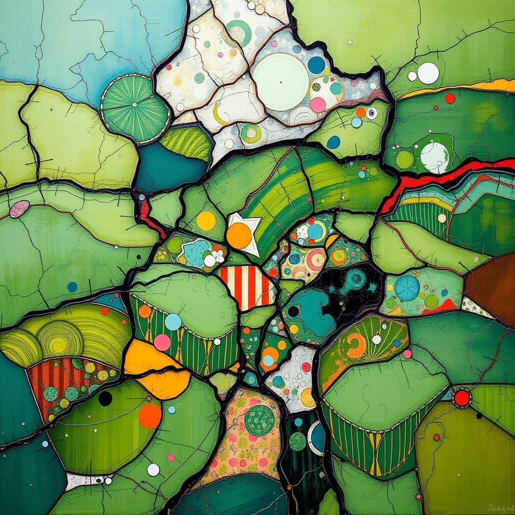 Fractured Landscape in Calming Green and Teal Tones