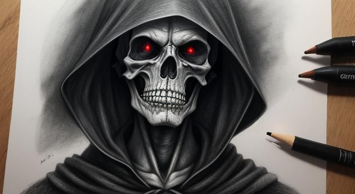 Hyperdetailed Charcoal Drawing of The Grim Reaper