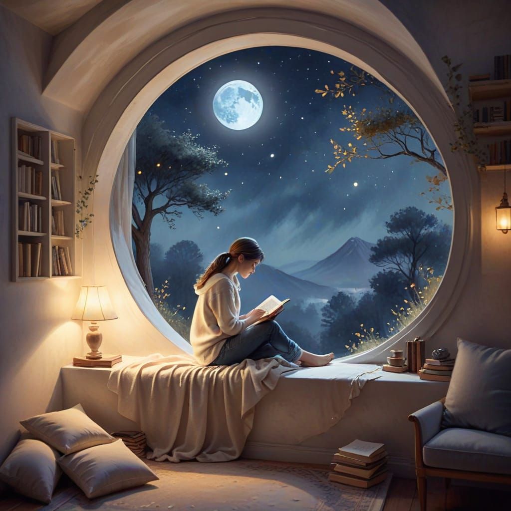 Cozy Reading Nook in Watercolor Style