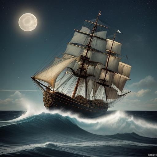 Steampunk Navy Ship Sailing on Cloud