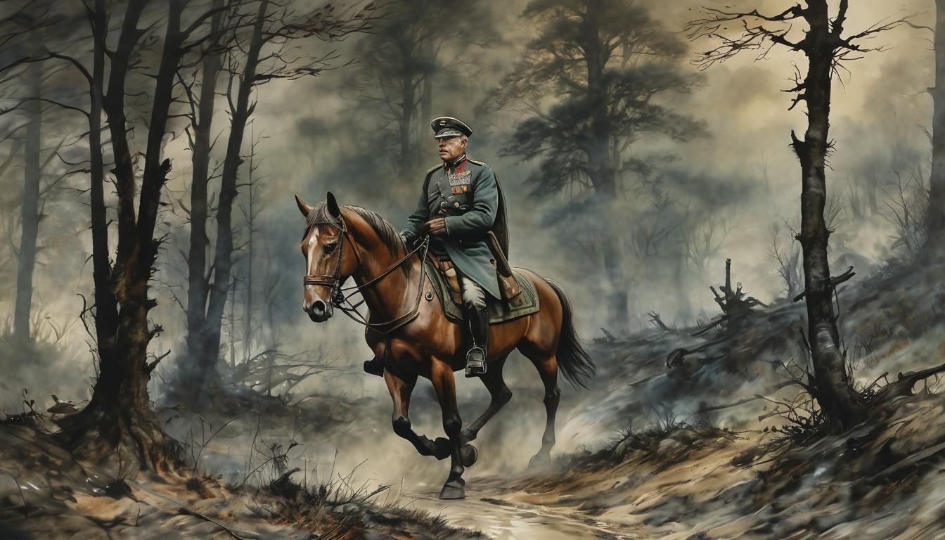WWII General in Foggy Land, Arthur Rackham Style