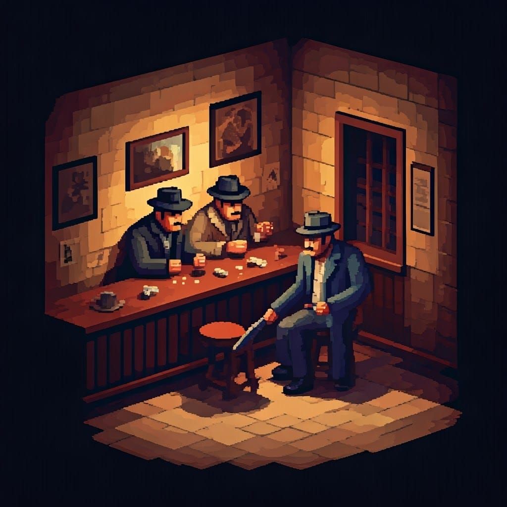 8-Bit Gangsters Plotting in a Sicilian Bar