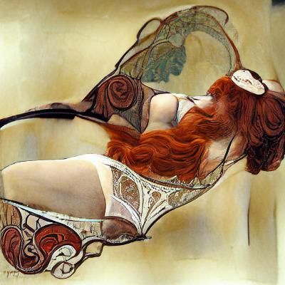 Art Nouveau Redhead in Lingerie