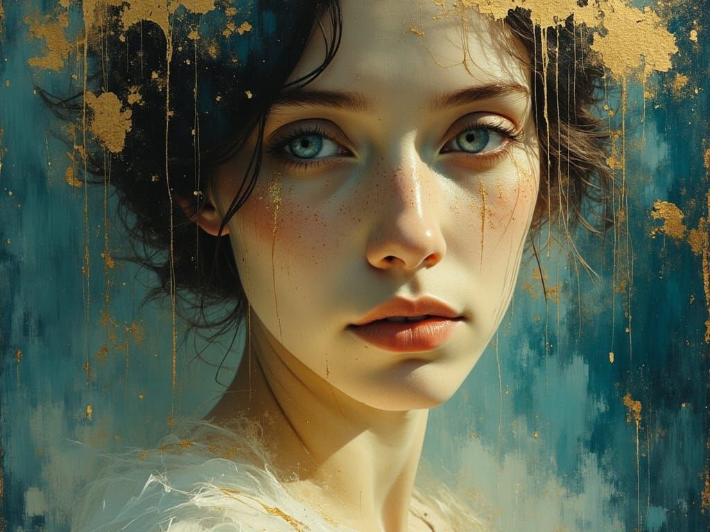 Ethereal Goddess with Iridescent Tears in Celestial Glow