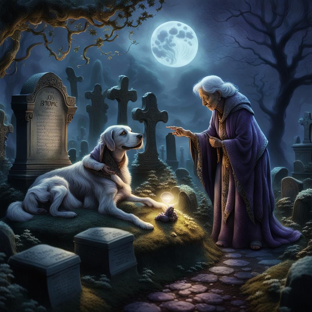 Old Woman Asks Dog a Question: Fantasy Art