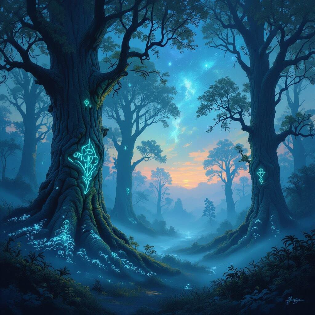Mystical Twilight Forest with Bioluminescent Flora