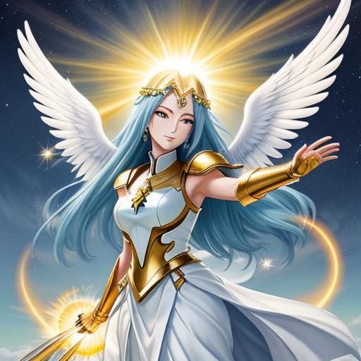 Anime Battle Angel with Celestial Wings and Aura