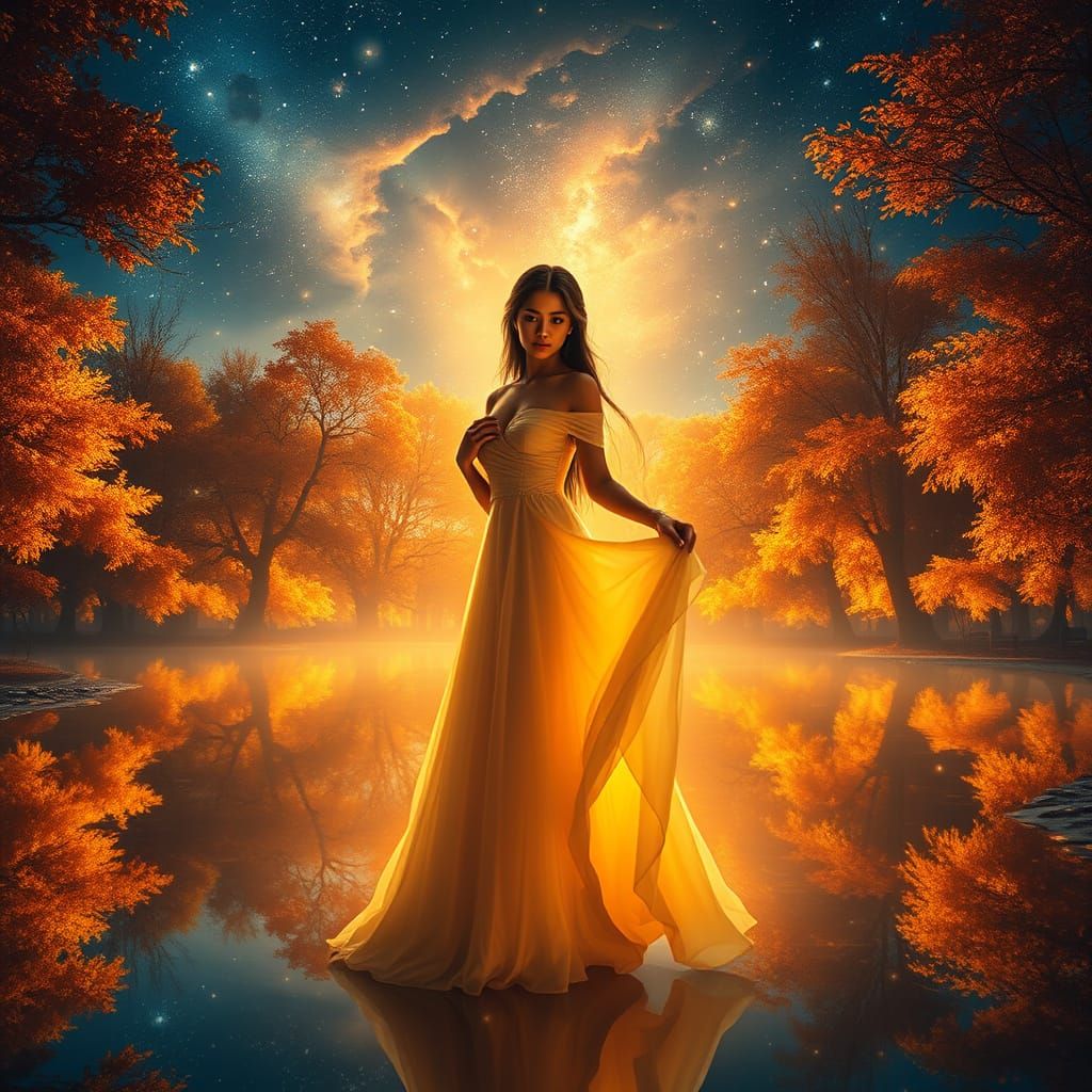 Golden Enchanted Autumn Forest in Ethereal Light