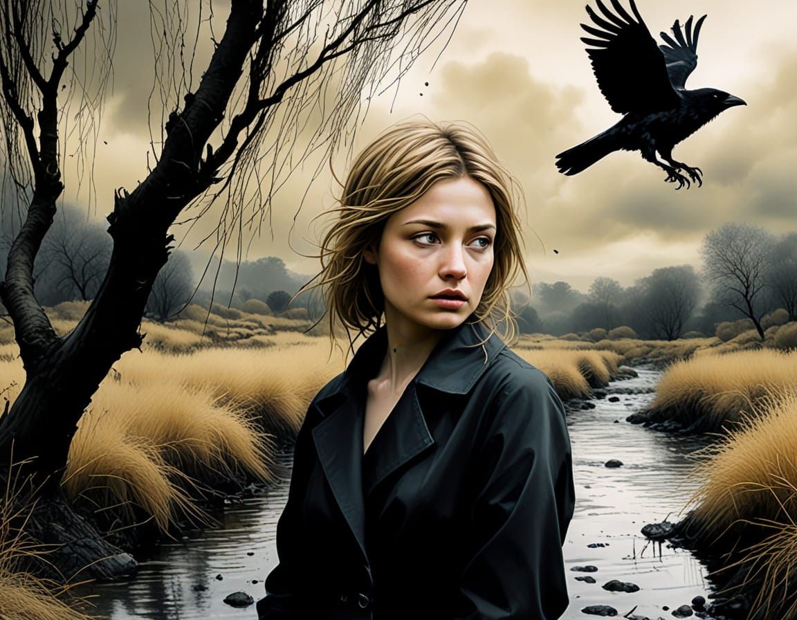 Surrealistic Portrait of a Lady in a Stormy Landscape