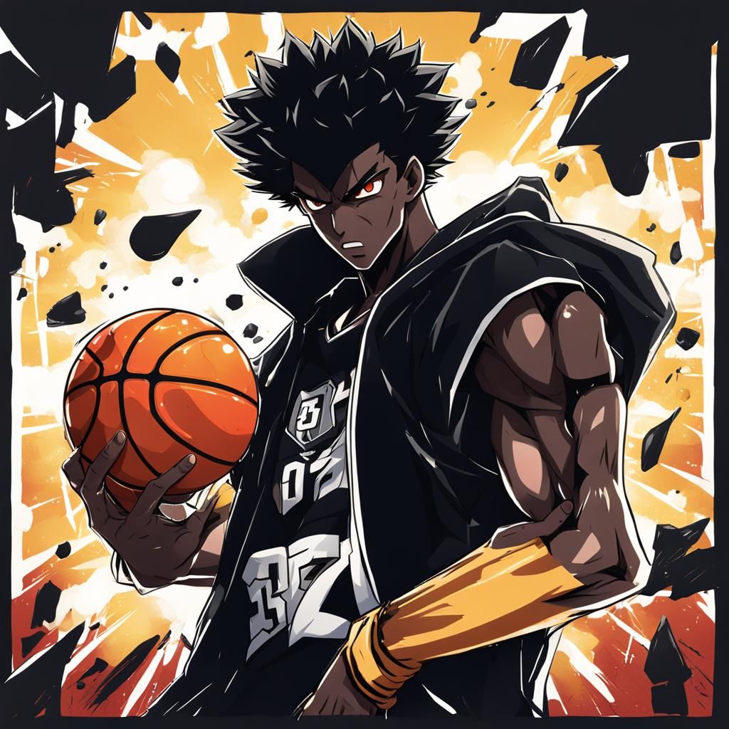 Angry Black Spade with Basketball in Anime Style