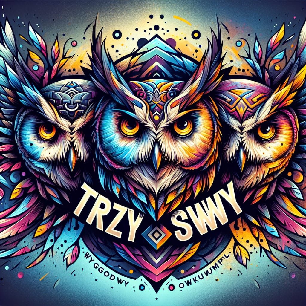 Hyper-Realistic Splash Art Logo Featuring Three Owls