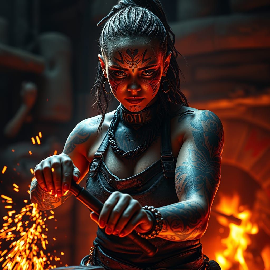 Cyberpunk Blacksmith in Hyperrealistic Style