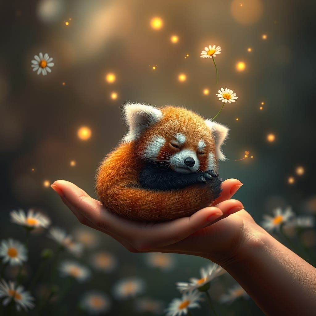 Surreal Red Panda Dreamscape in Fantasy Art Style