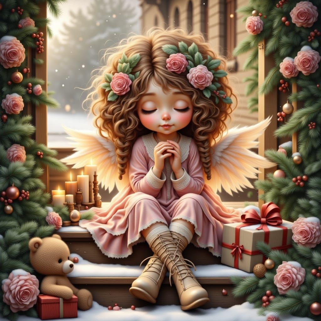 Christmas Storybook Illustration of an Angelic Child