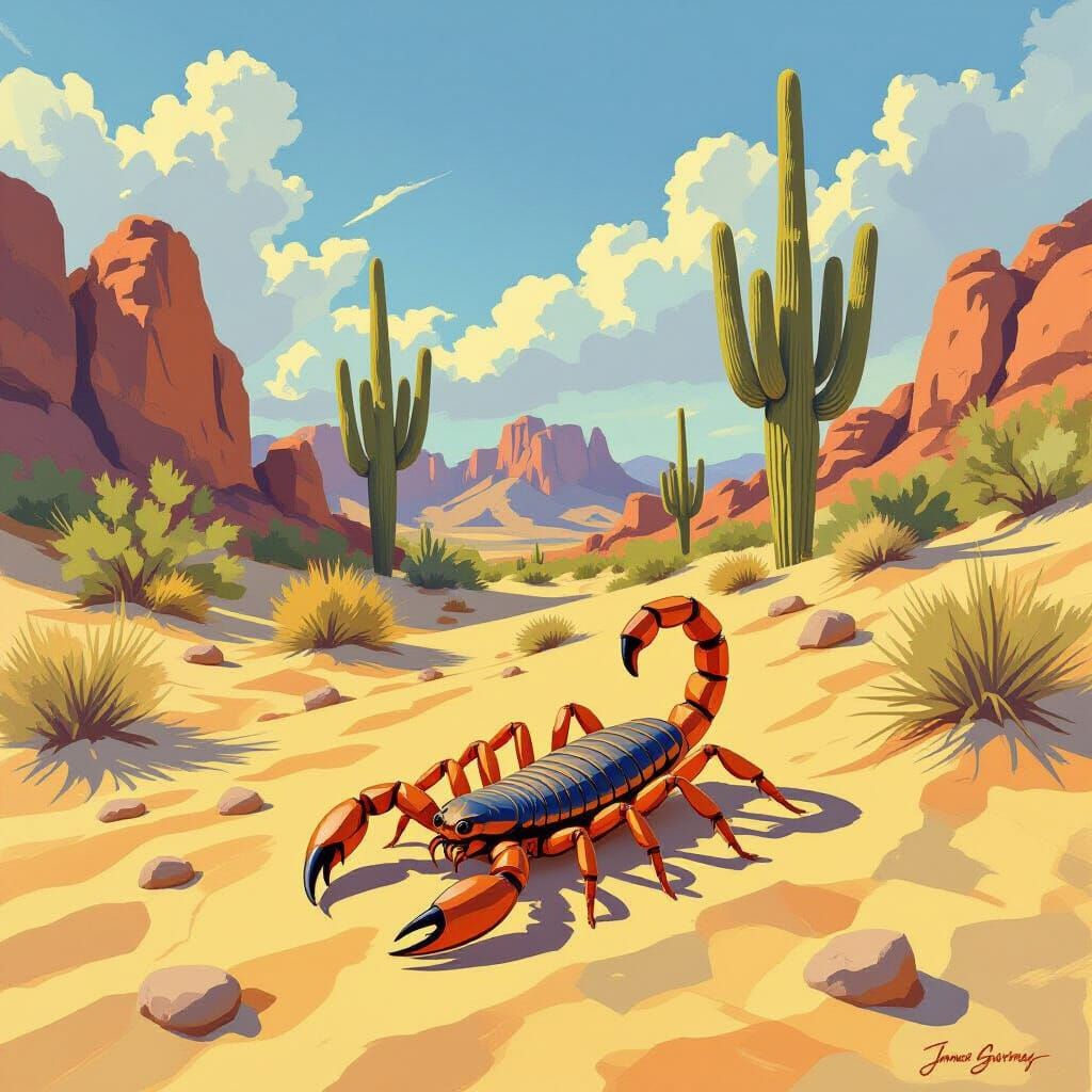 Arizona Bark Scorpion in Southwest Oil Painting Style