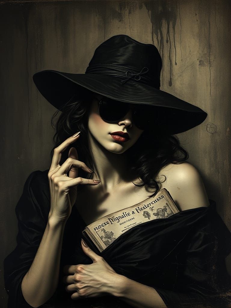 Noir Spy Weeping in Encaustic Chiaroscuro Style