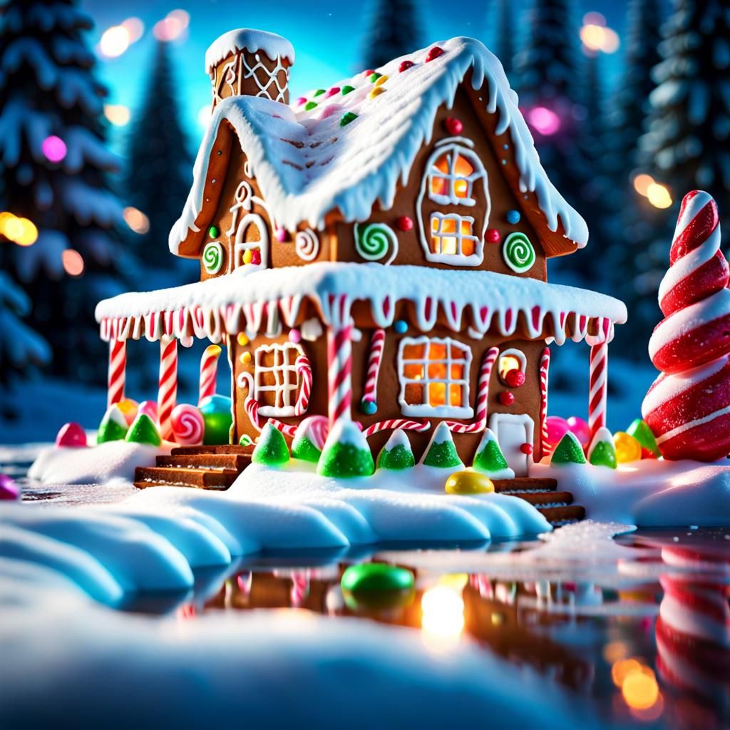 Hyperrealistic Gingerbread House in Candy Wonderland