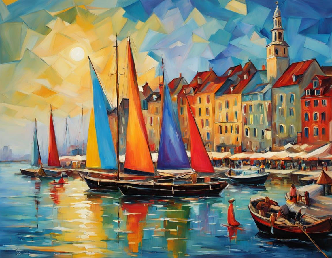 Vibrant Harbor Regatta with Festive Sailing Ships