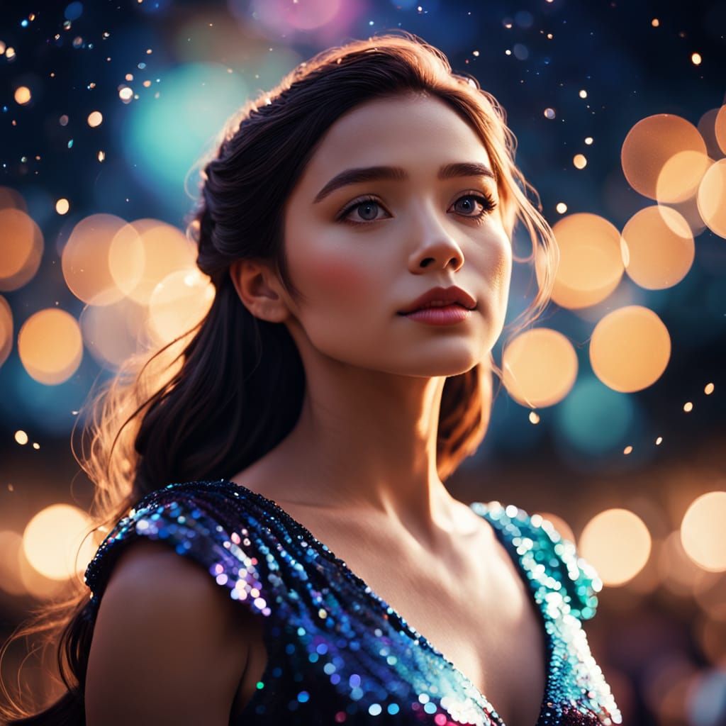 Glamorous Stage Diva Under Starry Night Sky