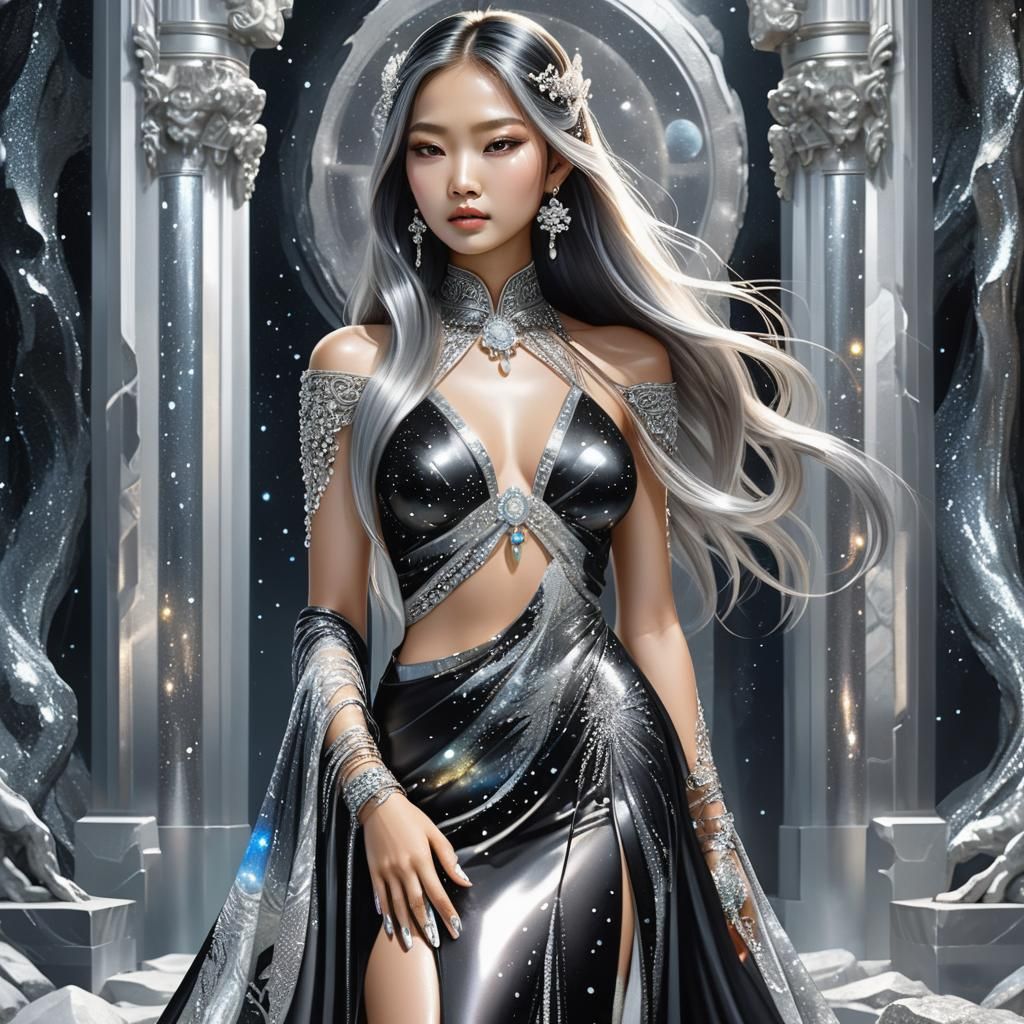 Asian Silver Goddess in Astral Cave Illustration