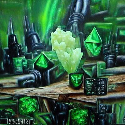 Tiberium Crystals: Green Mutative Energy in Oil Painting