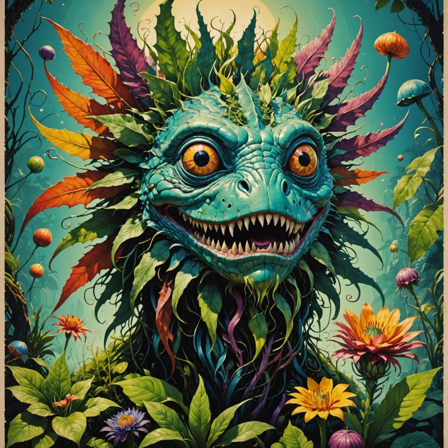 Bizarre Creatures and Magical Plants Vintage Movie Poster