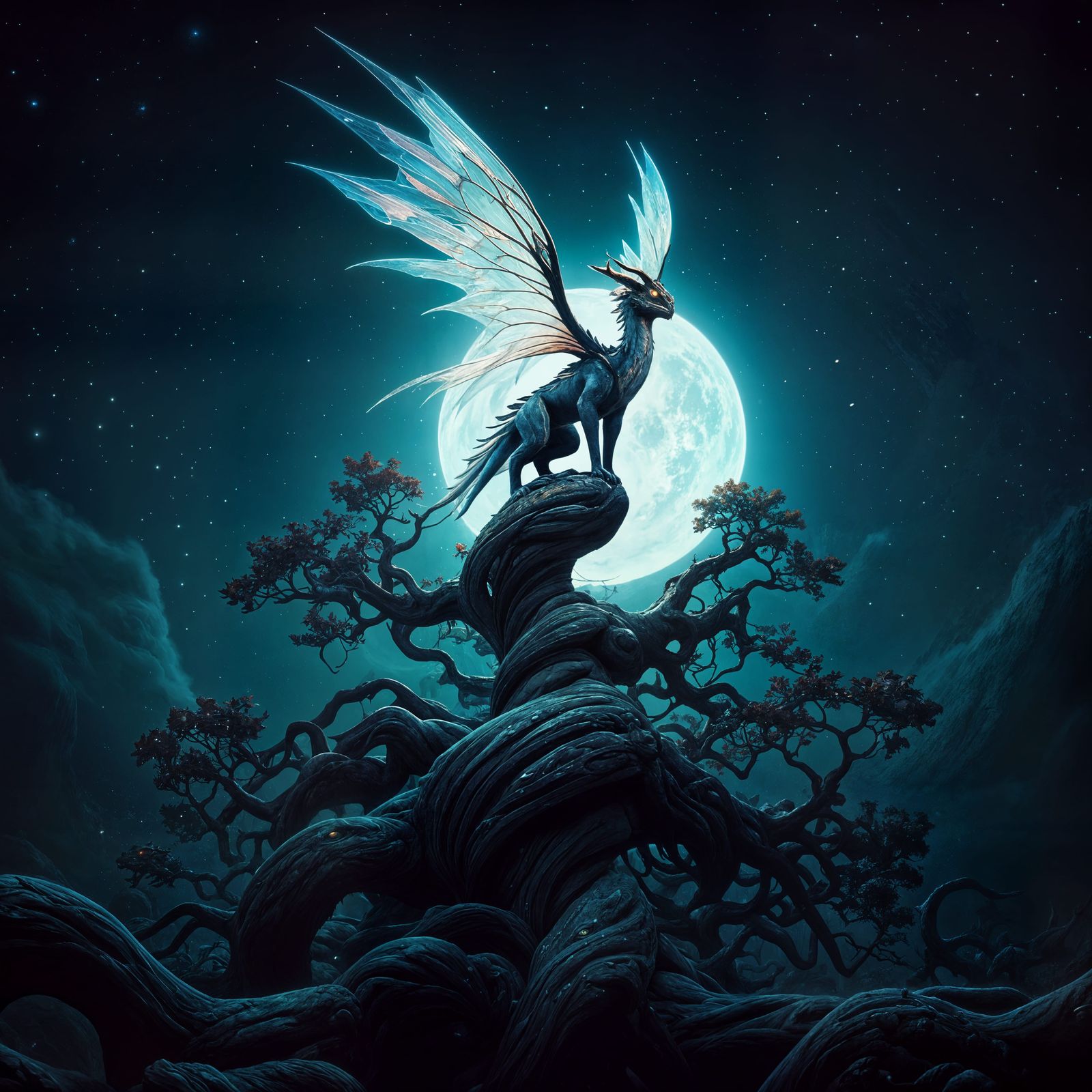 Fantastical Matte Painting of a Lone Dragon